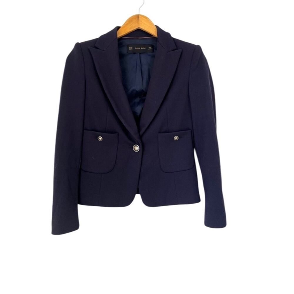 ZARA  Navy Padded Blazer Size XS - Picture 8 of 8